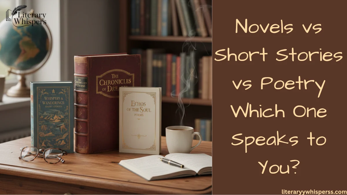 Novels vs Short Stories vs Poetry
Comparison of novels, short stories, and poetry books on a reading desk